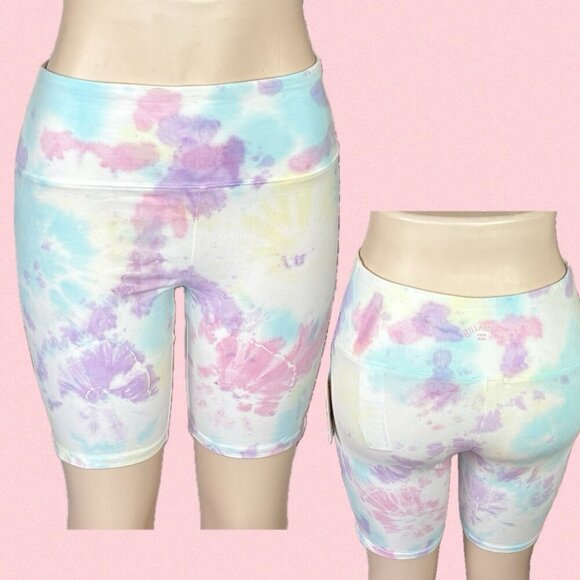 Billabong L Jrs Multicolor Pastel Tie-Dye Stretch Waist Cotton Biker Babe Shorts - Picture 1 of 6